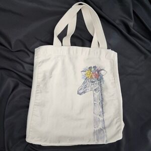 Pastel Giraffe Graphic Canvas Tote Medium‎ Floral Eclectic Artsy